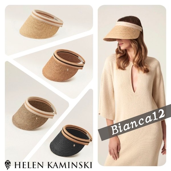 P5倍!!HELEN KAMINSKI BIANCA12 スリランカ製 正規品 つば長 サンバイザー クリップサンバイザー バイザー ラフィア カチューシャ式 ストライプ UV加工 UVカット 紫外線対策 日よけ 春夏 レディース 女性 ヘレンカミンスキー ビアンカ12 ストライプ 帽子 送料無料