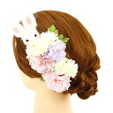 七五三 髪飾り 三歳 七歳 日本髪 2点セット うさぎ 白うさぎ ぱっちんピン クリップ 白 ピンク 紫 造花 ヘアアクセ かんざし お正月 ひな祭り No.9...