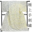 訪問着 手刺繍 正絹 ライトグレー クリーム色 八重桜 桜 ぼかし 綸子 最高級ちりめん 仮絵羽 未仕立て 反物 フォーマル 結婚式 パーティー 礼装 入学式 ...