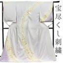 訪問着 手刺繍 正絹 薄渋紫色 宝尽くし 松竹梅 最高級丹後ちりめん 仮絵羽 未仕立て 反物 フォーマル 結婚式 パーティー 礼装 入学式 卒業式 着物 受注生...