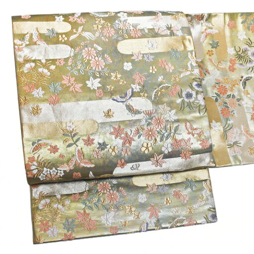 【 中古 】 袋帯 正絹 唐織 リサイクル 金地 鳥 梅 蝶 菊 紅葉 楓 金糸 礼装用 フォーマル 仕立て上がり 六通 No.6-0440 【 中古 】 袋帯 正絹 唐織 リサイクル 金地 鳥 梅 蝶 菊 紅葉 楓 金糸 礼装用 フォーマル 仕立て上がり 六通 No.6-0440