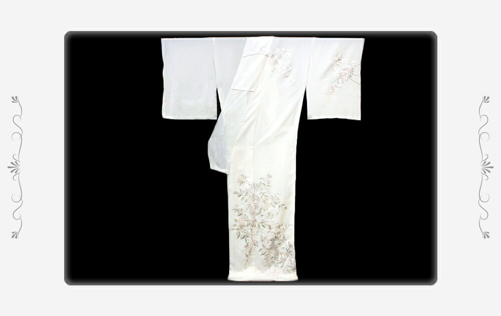 訪問着 手刺繍 正絹 フォーマル 結婚式 入学式 卒業式 仮絵羽 未仕立て 反物 薔薇 白 着物 No.88-1971