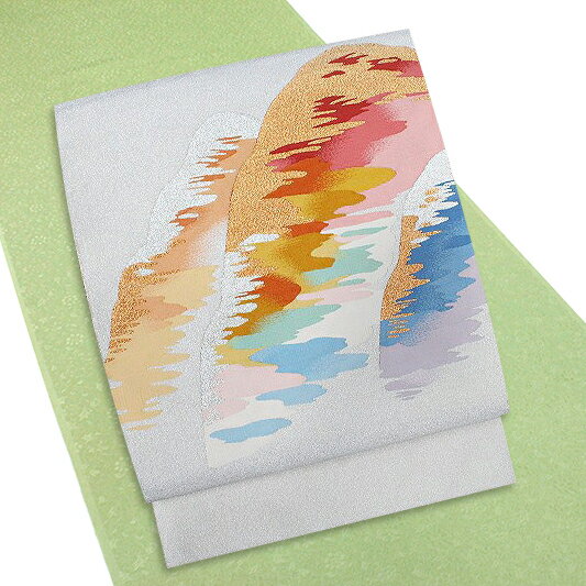 【 中古 】 名古屋帯 リサイクル 綴れ 銀 山 金銀糸 カジュアル お洒落着 中古 No.6-0211