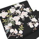 名古屋帯 未仕立て 十日町友禅 秀美 九寸帯 正絹 ちりめん カジュアル 桜 花柄 季節問わず 黒地 着物 受注生産 No.88-2054