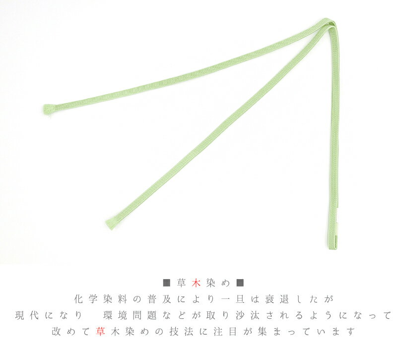 帯締め 三分紐 草木染 角朝組 薄緑 山葵色 クラフト加工糸 平組 正絹 新品 未使用 並尺 色無地 小紋 おしゃれ 着 カジュアル シンプル 締まる 締めやすい 単品 着物 和装 No.10-6515
