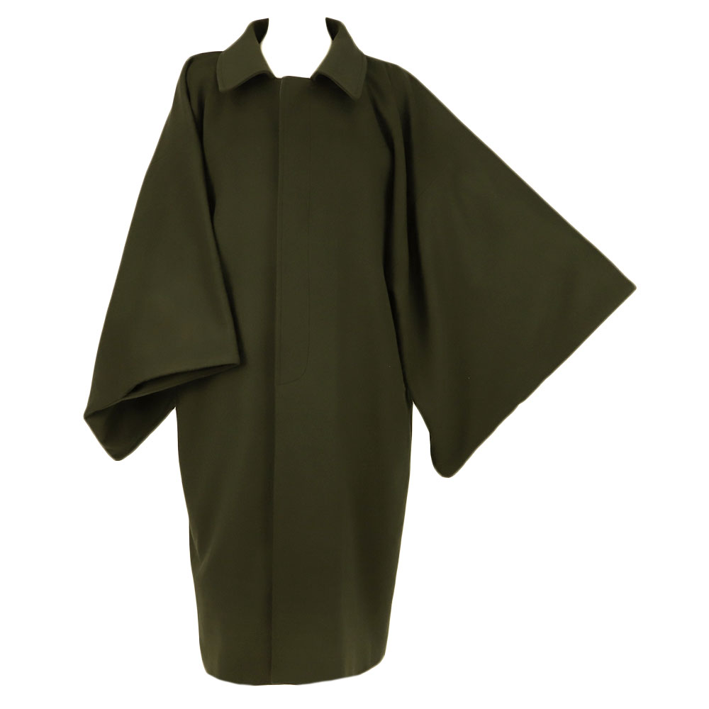 在庫処分 和装コート 角袖 カシミヤ混 カーキ ロング メンズ Mサイズ 日本製 着物 道行コート 長羽織 防寒 厳寒 秋冬 おしゃれ かっこいい No.3-0...