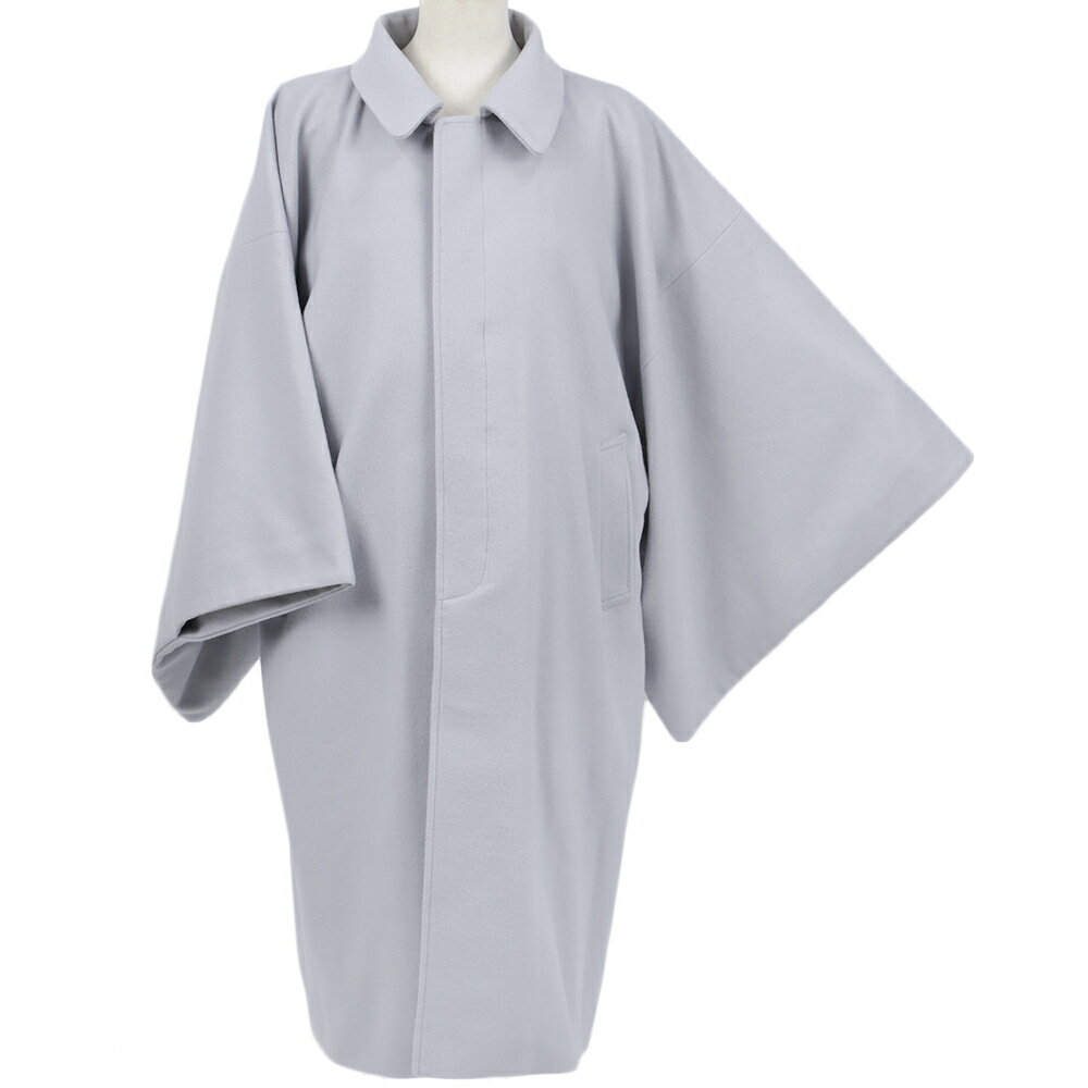 和装コート 角袖 カシミヤ混 ブルーグレー ロング メンズ Lサイズ 日本製 着物 道行コート長羽織 防寒 厳寒 秋冬 おしゃれ かっこいい No.3-0724...