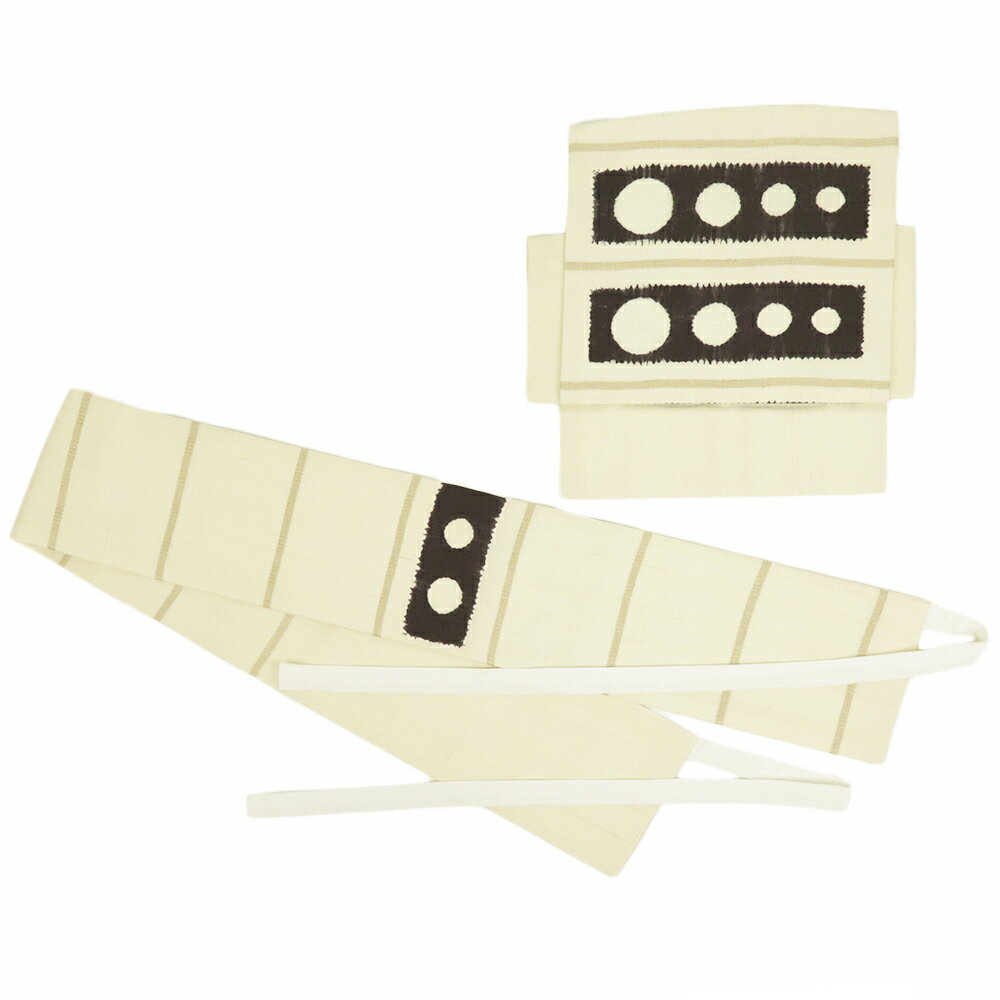 【中古】 作り帯 お太鼓 生紬 絞り 名古屋帯 付け帯 夏物 正絹 リサイクル 中古 生成色 四角 丸 軽装帯 二部式 カジュアル 九寸 単衣 夏 No.i6-2124