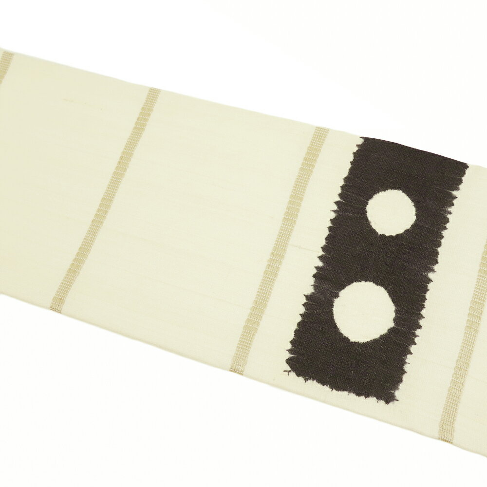 【中古】 作り帯 お太鼓 生紬 絞り 名古屋帯 付け帯 夏物 正絹 リサイクル 中古 生成色 四角 丸 軽装帯 二部式 カジュアル 九寸 単衣 夏 No.i6-2124