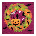 風呂敷 日本製 50cm幅 中巾 紅葉 楓 もみじ ハロウィン ハロウィーン かぼちゃ カボチャ 紫 ワイン色 蜘蛛 クモ ふくろう 梟 コウモリ お化け 浅山...