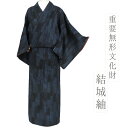 【 中古 】 結城紬 正絹 紺地 リサイクル 着物 中古 青 100亀甲 カジュアル 着物 仕立て上がり お洒落 身丈159.5cm 裄66.5cm Mサイズ No.i3-0908