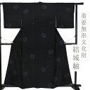 【 中古 】 結城紬 正絹 重要無形文化財 紺地 飛び柄 中古 着物 リサイクル 80亀甲 雪輪 地機 お洒落 身丈163.2cm 裄68cm Lサイズ カジュアル 仕立て上がり No.i3-0926