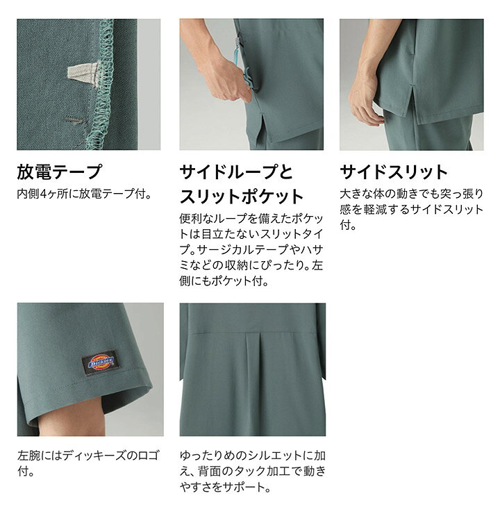 ディッキーズスクラブ Dickies 7090SC 半袖 男女兼用 メンズ レディース ストレッ...