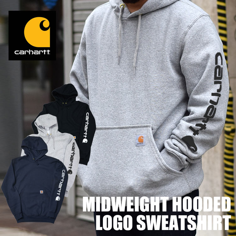 パーカー carhartt カーハート スウェット トレーナー メンズ レディース 袖ロゴ 黒 ブラック グレー ヘザーグレー プルオーバー プリント タグ 裏起毛 裏フリース 長袖パーカー ストリート K288 LOGO アメカジ カンガルーポケット かっこいい おしゃれ 人気