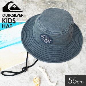 バケットハット キッズ 男の子 QUIKSILVER クイックシルバー キッズハット ハット サファリハット 55cm 帽子 女の子 子ども 子供 ユース シンプル おしゃれ 小学生 小学校 かっこいい ブランド 春夏 軽量 あご紐付き 熱中症対策 日焼け対策 ウォッシュ加工デニム ロゴ