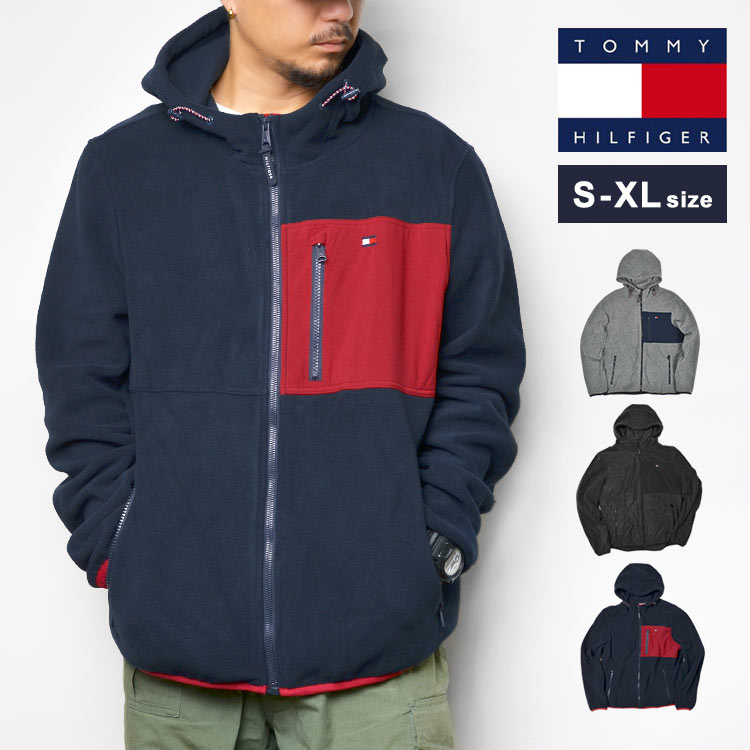 フリース ジャケット フード付き TOMMY HILFIGER トミー ヒルフィガー ジャケット ブランド メンズ 暖かい 防寒 151AF238 ジップ フーディ ロゴ アメカジ 上着 冬服 持ち運び 黒 ブラック 紺 ネイビー シンプル 通勤 通学 アウトドア おしゃれ かっこいい 父の日 プレゼント