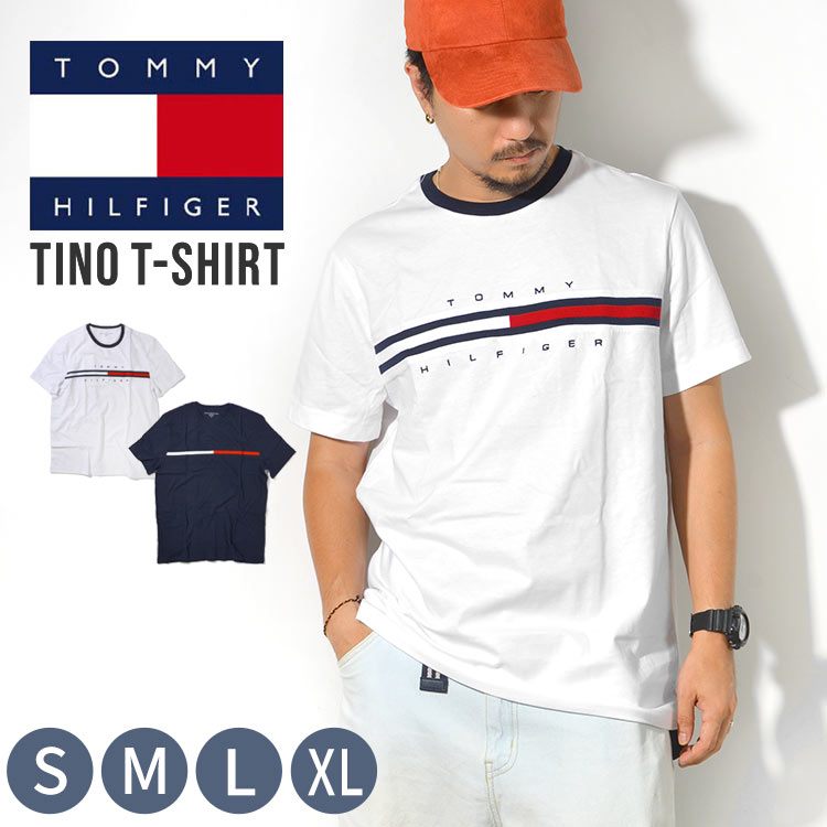 Tシャツ TOMMY HILFIGER トミー ヒルフィガー 半袖 カットソー ブランド メンズ レディース 白 紺 胸ロゴ ライン 刺繍 綿 コットン アメカジ 人気 高校生 大学生 大人 おしゃれ かっこいい かわいい US サイズ 人気 大きめ ロゴ シンプル カップル お揃い プレゼント ギフト