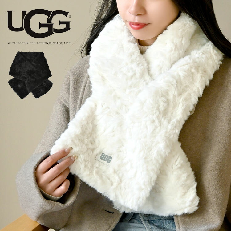 UGG マフラー レディース ブランド アグ 差し込み 通すだけ 冬 暖かい 首元 ティペット ファーマフラー ネックウォーマー エコファー ふわふわ おしゃれ かわいい ブラック ホワイト 黒 白 シンプル ワンポイント ロゴ 洗える 防寒対策 通勤 通学 ギフト プレゼント 100894のサムネイル