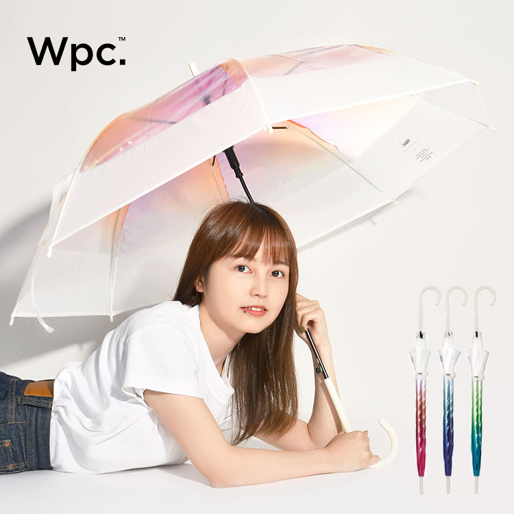 傘 レディース 大きめ wpc ビニール傘 グラデーション おしゃれ 長傘 雨傘 60cm ジャンプ 女性 通勤 通学 かわいい 切り継ぎグラデーション 大きい 丈夫 グラスファイバー骨 写真映え クリア 透明 ジャンプ傘 ブランド スナップボタン インスタ映え ピンク グリーン ブルーのサムネイル