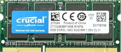 【中古】 Crucial [Micron製] DDR3L ノート用メモリー 8GB ( 1600MT/s / PC3-12800 / CL11 / 204pin / 1.35V/1.5V / SODIMM ) CT102464BF160B