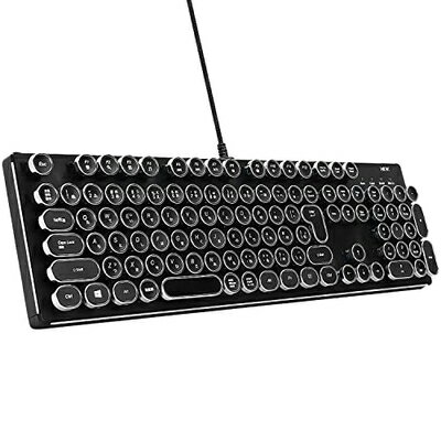 【中古】 HKW タイプライター風メカニカルキーボード 青軸 JIS規格 109キー USB有線 日本語キーボード (シルバー)