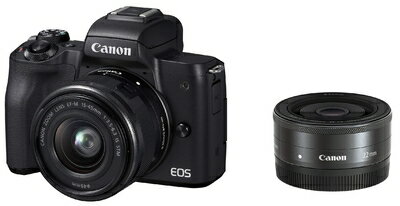 【中古】 Canon ミラーレス一眼カメラ EOS Kiss M ダブルレンズキット ブラック EOSKISSMBK-WLK