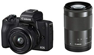  Canon ミラーレス一眼カメラ EOS Kiss M ダブルズームキット ブラック EOSKISSMBK-WZK