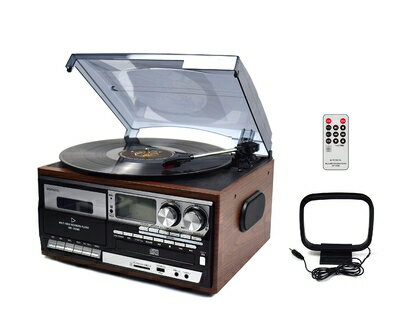 【中古】（新古品・未使用品） WINTECH マルチオーディオプレーヤー ブラウン レコード・カセット・AM・FM・CD・SD・USB・AUX KRP-308MS