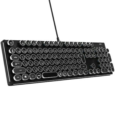 【中古】(新古品・未使用品) HKW タイプライター風メカニカルキーボード 青軸 JIS規格 109キー USB有線 日本語キーボード (シルバー)