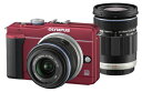 【中古】(新古品・未使用品) OLYMPUS ミラーレス一眼 E-PL1s ダブルズームキット レッド E-PL1s TKIT RED
