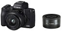【中古】(新古品・未使用品) Canon ミラーレス一眼カメラ EOS Kiss M ダブルレンズキット ブラック EOSKISSMBK-WLK
