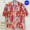 \クーポン配布中/ アロハシャツ メンズ ハワイ 赤 レッド オウム 鳥 パイナップル柄 花柄 TWO PARMS ツーパームス 本場ハワイ製 made in ...