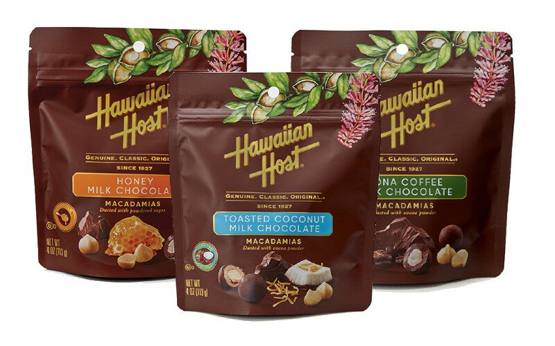【ハワイアンホースト公式店】マカデミアナッツチョコレート3種セット(ハニー/ココナッツ/コナコーヒー)｜ハワイ お土産のサムネイル