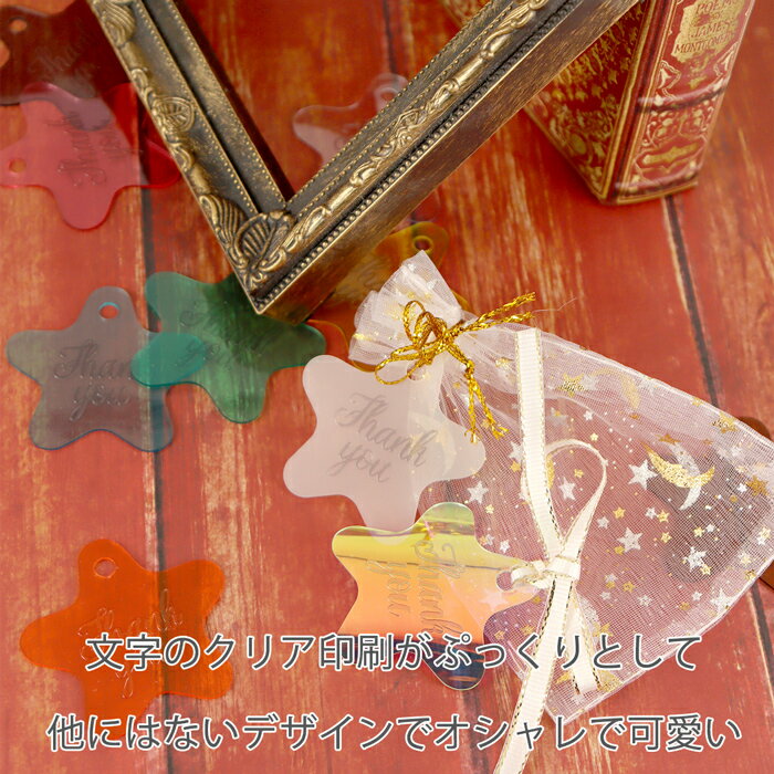 サンキュータグ 文字あり 星型 クリア 10色1セット｜透明 Thankyou 星 スター 装飾 飾り付け PVC タグ デコレーション DIY ネームタグ ブランドタグ ラッピング カラフル デコパーツ オリジナル お礼 ギフト 下げ札 結婚式 プチギフト ハンドメイド