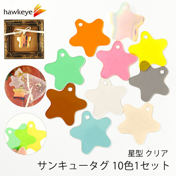 サンキュータグ 星型 クリア 10色1セット|オーナメント 星 スター 装飾 飾り付け PVC タグ デコレーション DIY ネームタグ ブランドタグ ラッピン...