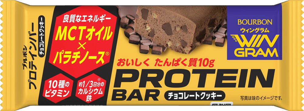 原材料名：大豆たんぱく（国内製造）、砂糖、ショートニング、小麦粉、パラチノース、小麦たんぱく、大豆パフ、ココアパウダー、植物油脂、MCT（中鎖脂肪酸油）、カカオマス、液卵黄（卵を含む）、全粉乳、乳糖、水飴、食物繊維（イヌリン）、食塩／ソルビトール、グリセリン、炭酸Ca、乳化剤（大豆由来）、トレハロース、香料（乳由来）、V．E、ナイアシン、パントテン酸Ca、ピロリン酸第二鉄、V．B1、V．B2、V．B6、V．A、葉酸、V．D、V．B12原産国：日本たんぱく質はもちろん、良質なエネルギーであるMCTオイルやパラチノース（R）、さらに10種のビタミン・カルシウム・鉄などバランスよく栄養素を摂取することができます。