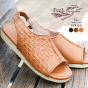 FeeL 本革 サンダル レディース ぺたんこ 歩きやすい フラットサンダル バックストラップ オープントゥ サンダル ローヒール ストラップサンダル カバード...