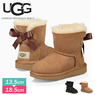 【送料無料】UGG アグ ムートンブーツ キッズ MINI BAILEY BOW II トドラー ミニ ベイリーボウ2 シープスキン 1017397T ブーツ 本革 ブラック 黒 チェスナッツ チェスナット おしゃれ ブランド 本物 暖か 防寒 ファーブーツ 暖かい セレブ 海外 人気 かわいい バックリボン