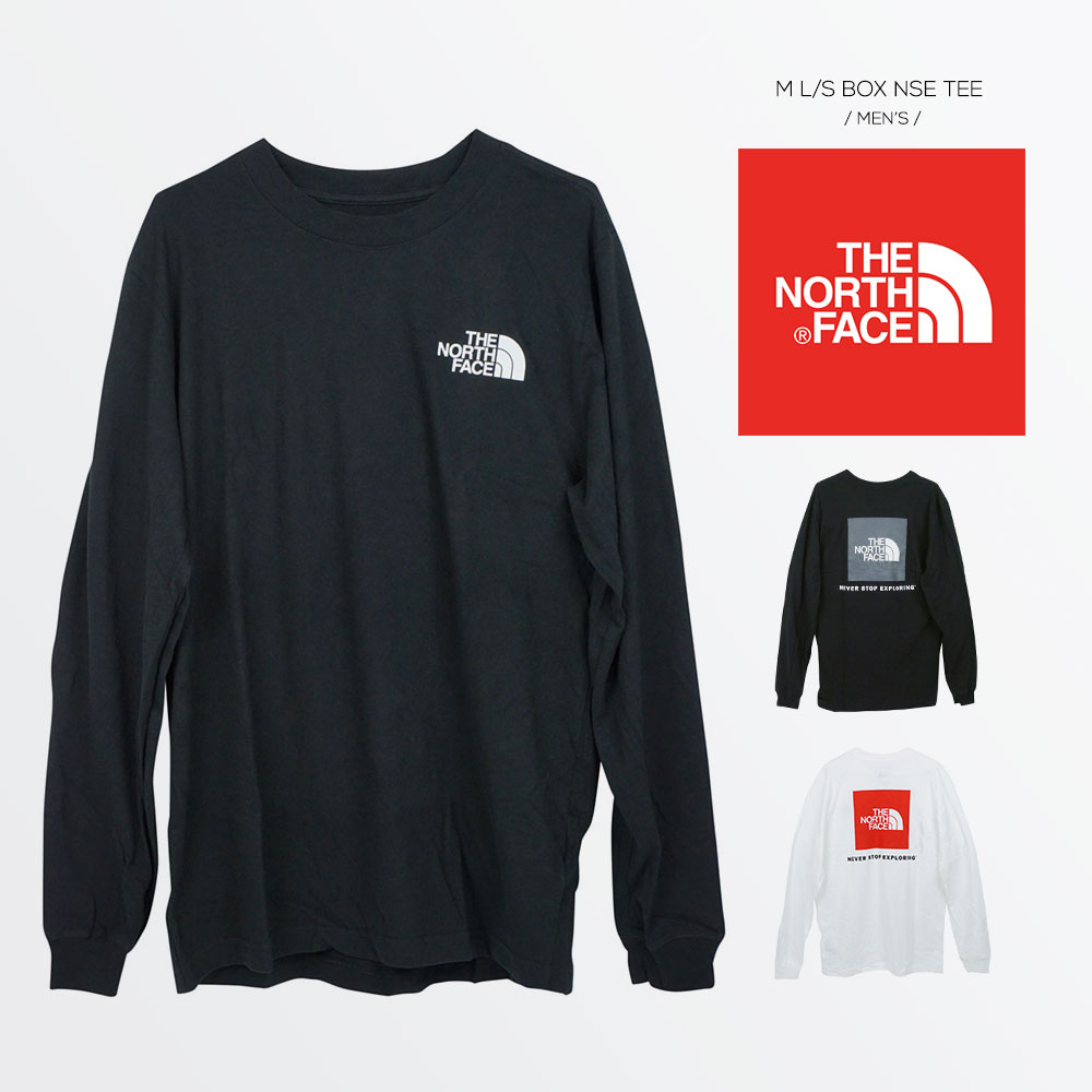 ノースフェイス 長袖 tシャツ シンプル レッド ボックスロゴ ロンT ロングTシャツ ロゴ プリント クルーネック メンズ アウトドア ストリート ブランド THE NORTH FACE プレゼント ギフト ワンポイント おしゃれ 人気 黒 M L/S BOX NSE TEE ブラック ホワイト 送料無料