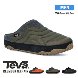 【期間限定！MAX1,000円OFFクーポン】 TEVA サボサンダル メンズ 冬 裏起毛 暖かい 防寒 クロッグシューズ スリッポン メンズ 軽量 防滑 撥水 キャンプ アウトドア スリッパ キルティング キャンプシューズ REEMBER TERRAIN テバ リエンバー テレイン 黒 1129596