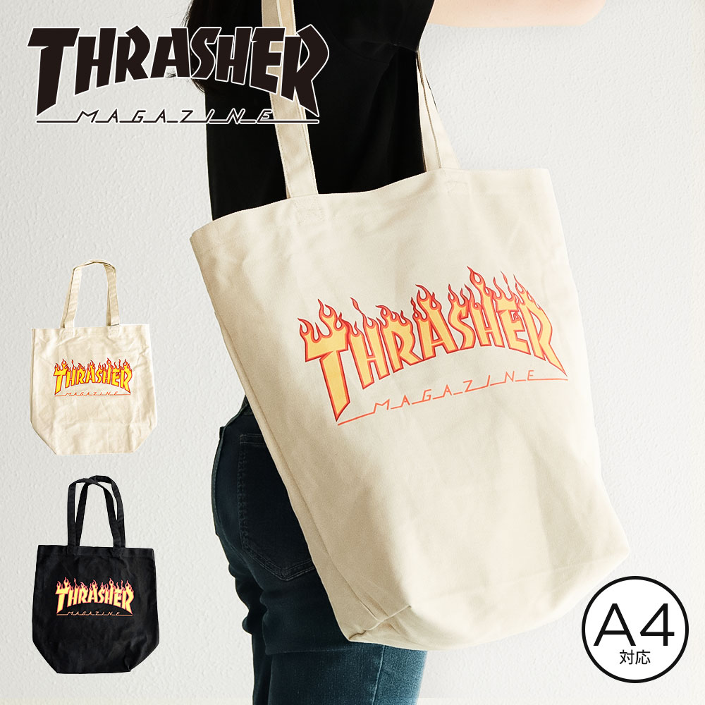エントリーで全品P10倍＼MAX90%OFF／ トートバッグ 大きめ キャンバス バッグ レディース 旅行バッグ ビッグトートバッグ ファイヤー ロゴ プリント かばん 鞄 メンズバッグ ブランド アメカジ かっこいい おしゃれ 大きいサイズ 春 夏 スラッシャー THRASHER r1925