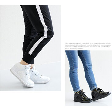 【9/4 20:00~★エントリーで全品P10倍】 スニーカー レディース ハイカット 人気 黒 白 軽量 ダンス キルティング ミッドカット ミドルカット ハイカットスニーカー 靴 ダンスシューズ ダンススニーカー レースアップ 通勤 通学 学生 レッスン ヒップホップ