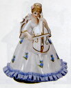 陶器レース人形回転オルゴール(チェロを弾く女性)