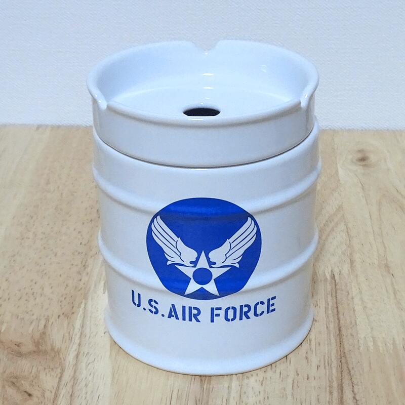 ドラム缶灰皿 喫煙具 AIRFORCE タバコ ホワイト ブルー 小物入れ アメリカン おしゃれ インテリア ペン立て かっこいい メンズ プレゼント ギフト