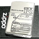 ZIPPO ライター スカイラインGT-R 生誕50周年記念 車 ジッポ R34 限定 日産公認モデル GTR-BNR34 シリアル入り シルバーイブシ 両面加工 かっこいい 動画有り メンズ ギフト プレゼント