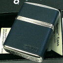 ZIPPO ライター アーマー クラシックレザー 牛革 ダークネイビー 革巻き ジッポ ロゴ おしゃれ 本革 重厚 銀メッキ かっこいい 皮 シルバー 渋い 高...