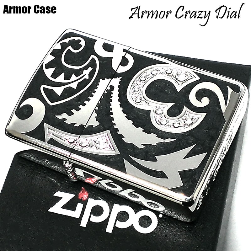 楽天Zippoタバコケース 喫煙具のハヤミZIPPO ライター アーマー クレイジーダイアル ブラック ジッポ 重厚 スワロフスキー ダイアノシルバー 鏡面 深彫り 美しい 黒 かっこいい おしゃれ メンズ ギフト プレゼント