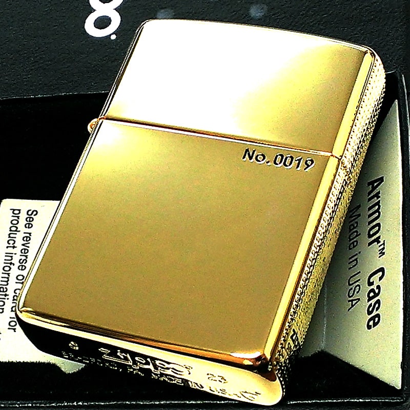 ZIPPO アーマー 限定 3面細密加工 ゴールド 側面ドット&ロゴ ジッポ ライター シリアルNo入り 美しい 金タンク シンプル おしゃれ SIDE DOT...