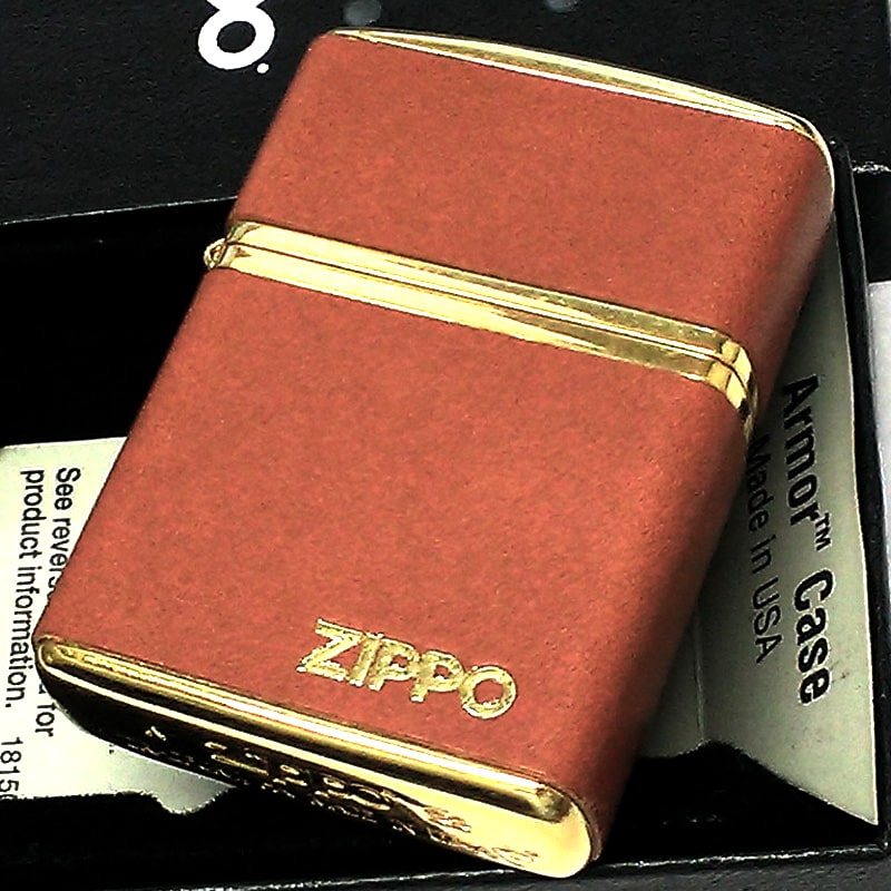 ZIPPO ライター アーマー 革巻き クラシックレザー キャメル 本革 ジッポ ロゴ ゴールド 重厚 おしゃれ 牛革 皮 高級 メンズ かっこいい ギフト プレゼント