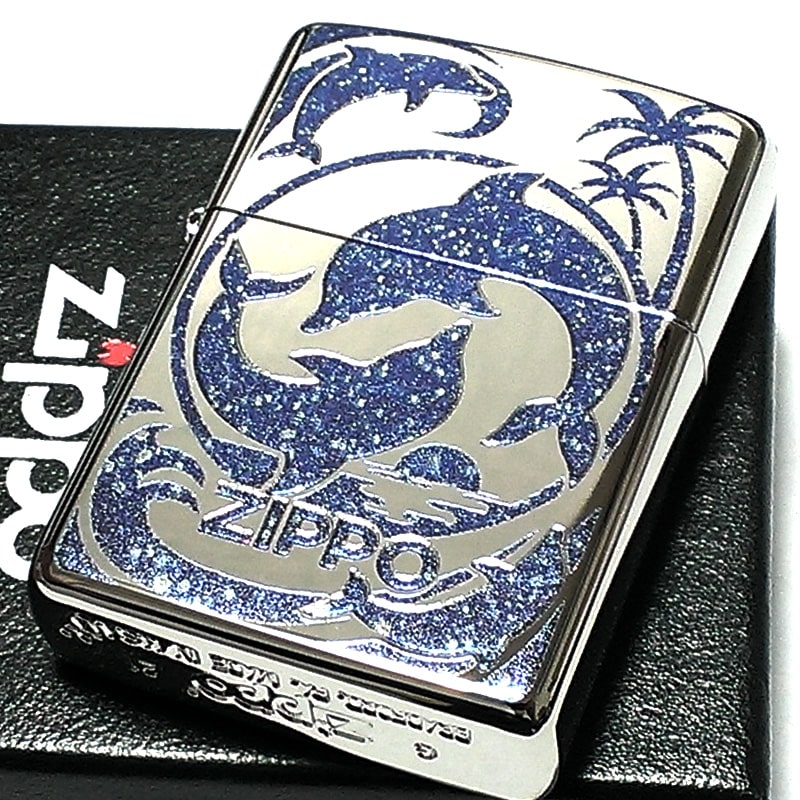 ZIPPO ジッポ アーマー ドルフィン 青 ライター ブルー ラメ 御守り 重厚 かわいい 綺麗 イルカ 海 ロゴ入り おしゃれ メンズ レディース ギフト 贈り物 プレゼント 動画有り